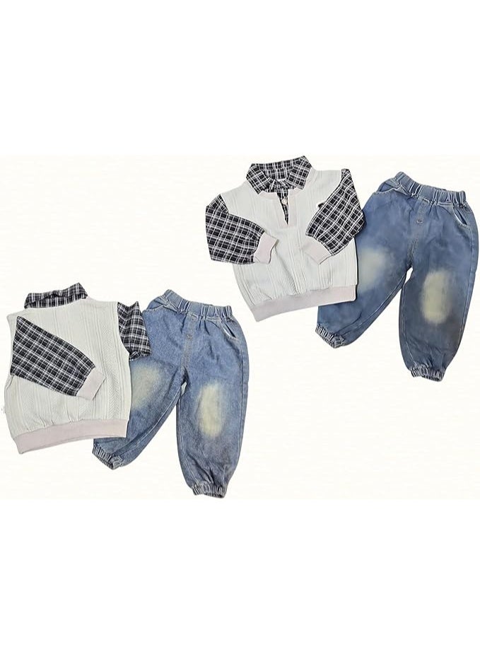 MINIIMODZ MINII MODZ Boys Co-Ord Set – Sweatshirt with Collar & Printed Shirt Design Paired with Denim Pants | Boys Outfit - Image 2
